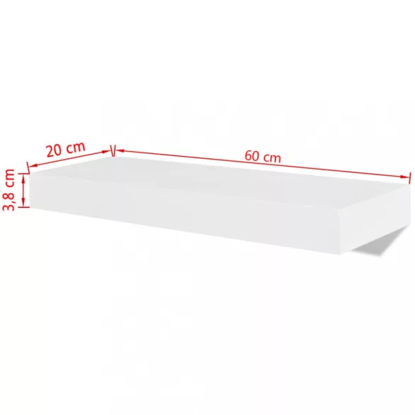 2 db fehér MDF lebegő fali könyvpolc/DVD tároló