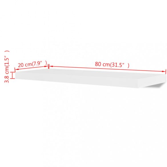 2 db fehér MDF lebegő fali könyvpolc/DVD tároló