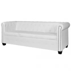 3 személyes fehér műbőr Chesterfield kanapé