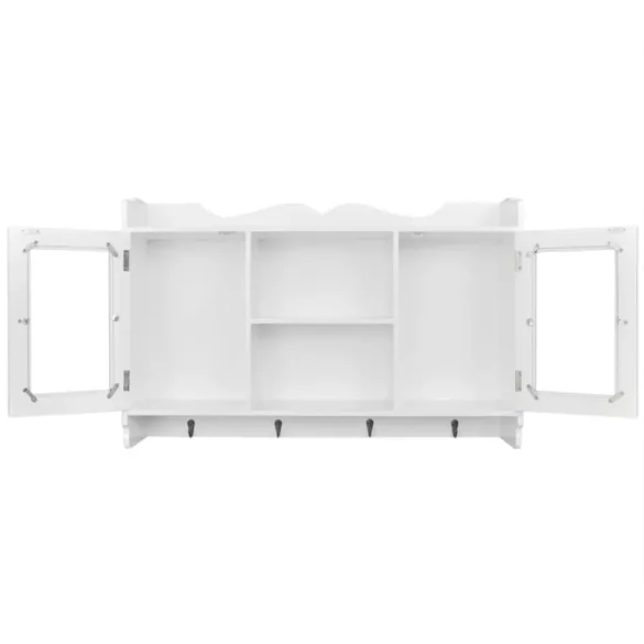 Fehér MDF fali könyvpolc/DVD/pohár tároló