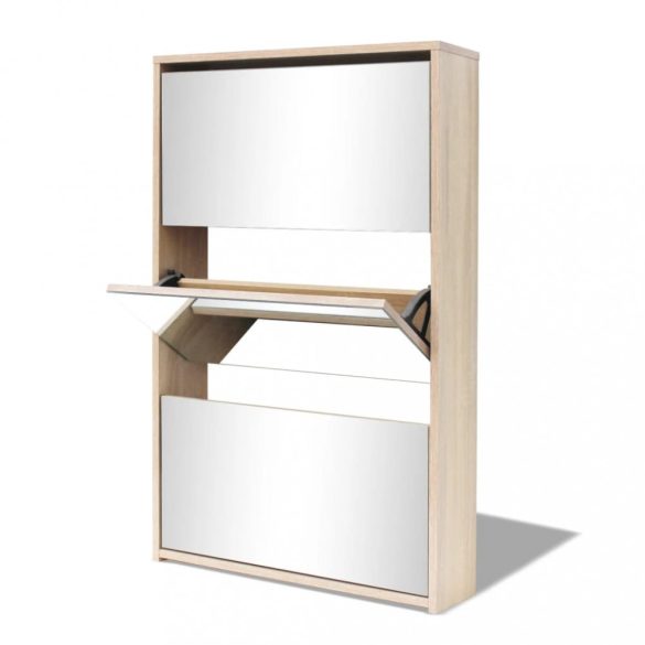 3 szintes tölgyfa cipőszekrény tükörrel 63 x 17 x 102,5 cm
