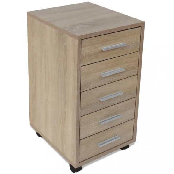 tölgyfa irodai szekrény 5 fiókkal és görgőkkel