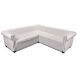 5 személyes fehér műbőr Chesterfield sarokkanapé