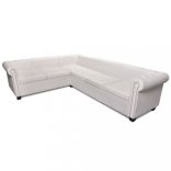 6 személyes fehér műbőr Chesterfield sarok kanapé
