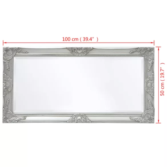 ezüstszínű barokk stílusú fali tükör 100 x 50 cm