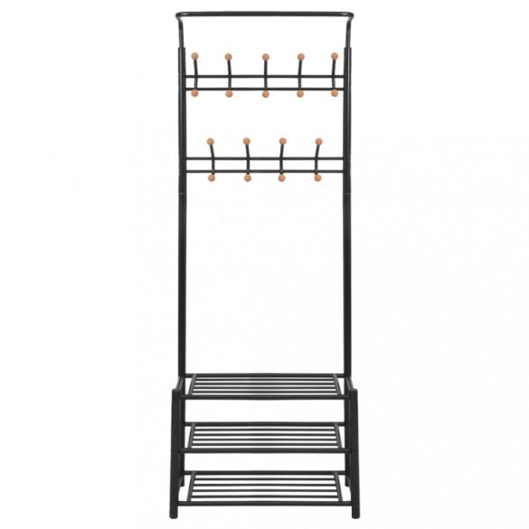 Fekete ruhaállvány cipőtárolóval 68x32x182,5 cm