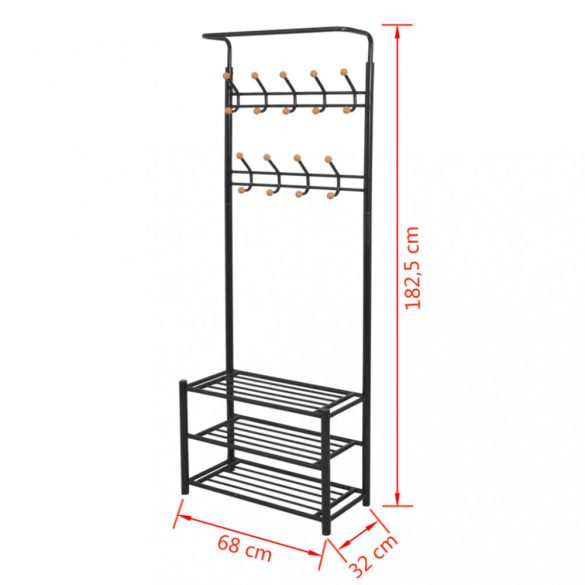 Fekete ruhaállvány cipőtárolóval 68x32x182,5 cm