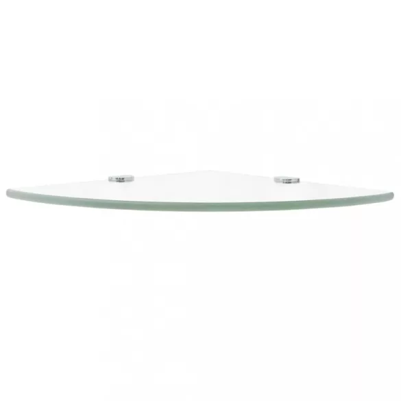 Átlátszó üveg sarokpolc króm tartóval 25x25 cm