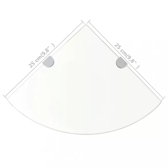 Átlátszó üveg sarokpolc króm tartóval 25x25 cm