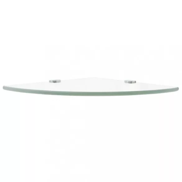 Átlátszó üveg sarokpolc króm tartóval 35x35 cm