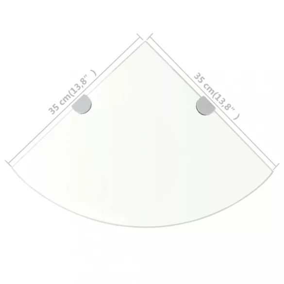 Átlátszó üveg sarokpolc króm tartóval 35x35 cm