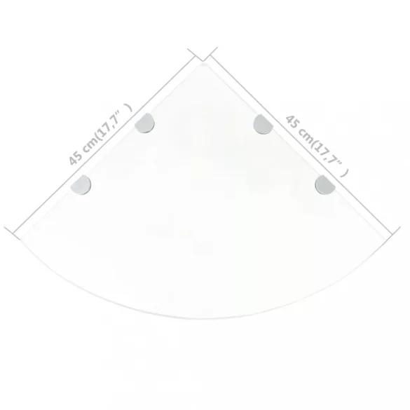 Átlátszó üveg sarokpolc króm tartóval 45x45 cm