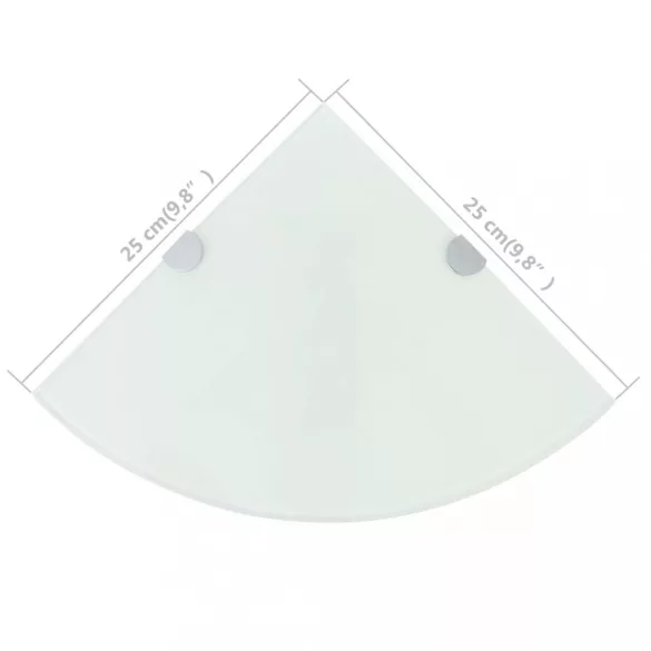 Fehér üveg sarokpolc króm tartóval 25x25 cm