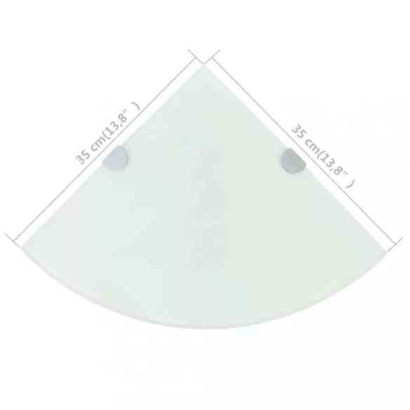 Fehér üveg sarokpolc króm tartóval 35x35 cm