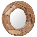 dekoratív és kerek tükör tíkfából 60 cm