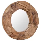 dekoratív és kerek tükör tíkfából 60 cm