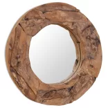 dekoratív és kerek tükör tíkfából 60 cm