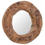 dekoratív és kerek tükör tíkfából 60 cm