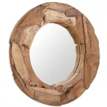 dekoratív és kerek tükör tíkfából 80 cm