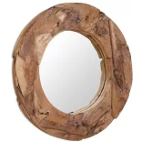 dekoratív és kerek tükör tíkfából 80 cm