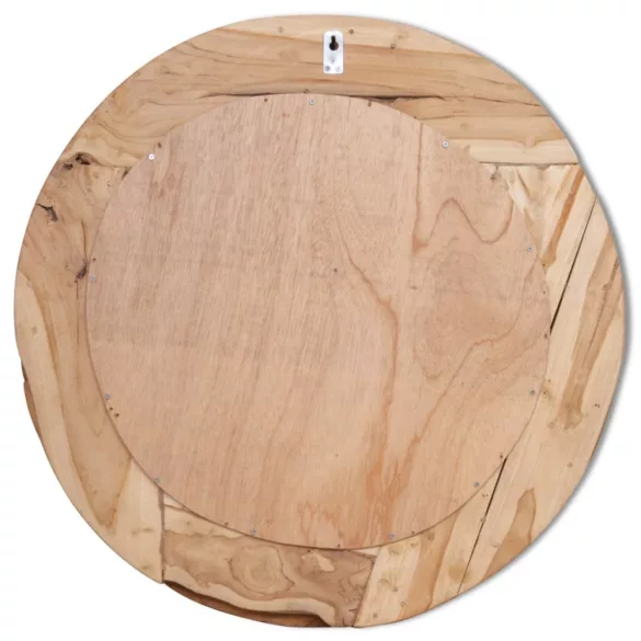 dekoratív és kerek tükör tíkfából 80 cm