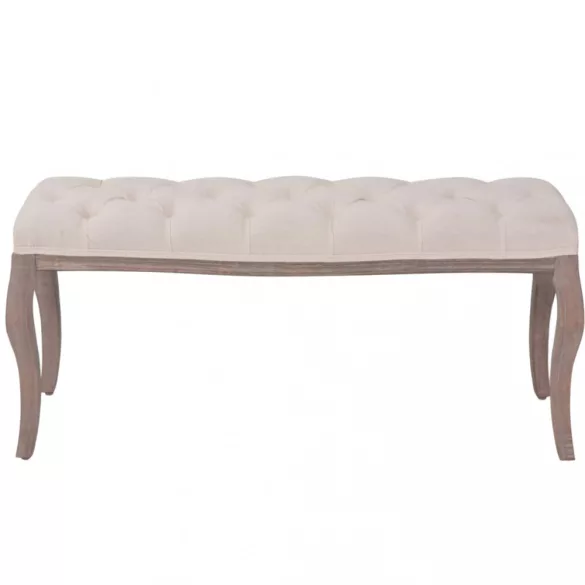 krémfehér, vászon és tömör fa pad 110 x 38 x 48 cm