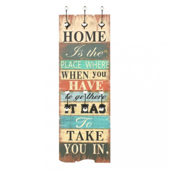 falra szerelhető fogas 6 akasztóval 120 x 40 cm „HOME IS”