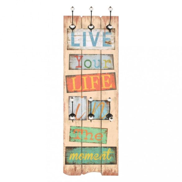 falra szerelhető fogas 6 akasztóval 120 x 40 cm „LIVE LIFE”