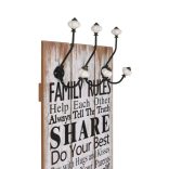 falra szerelhető fogas 6 akasztóval 120 x 40 cm „FAMILY RULES”