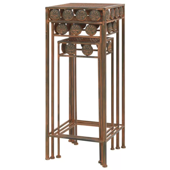 3 részes vintage stílusú rozsdás színű fém virágállvány-szett