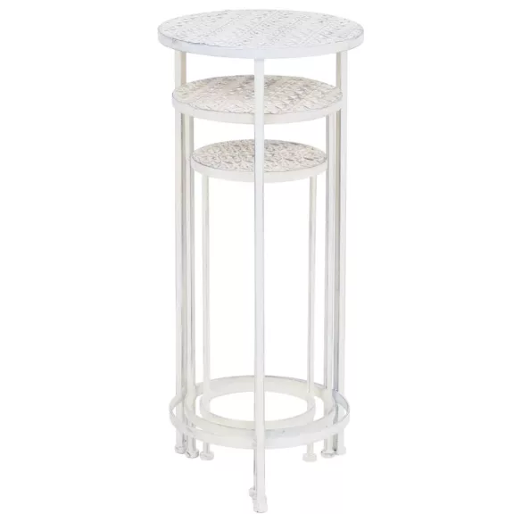 3 részes vintage stílusú antik fehér fém virágállvány-szett