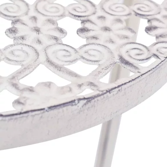 3 részes vintage stílusú antik fehér fém virágállvány-szett