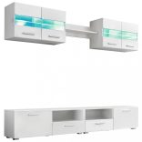 5-részes magasfényű fehér fali TV-szekrény LED-fényekkel