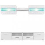5-részes magasfényű fehér fali TV-szekrény LED-fényekkel