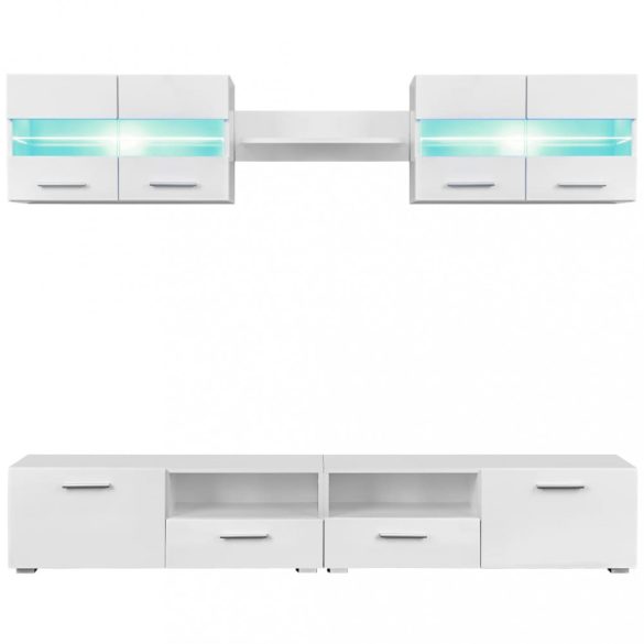 5-részes magasfényű fehér fali TV-szekrény LED-fényekkel