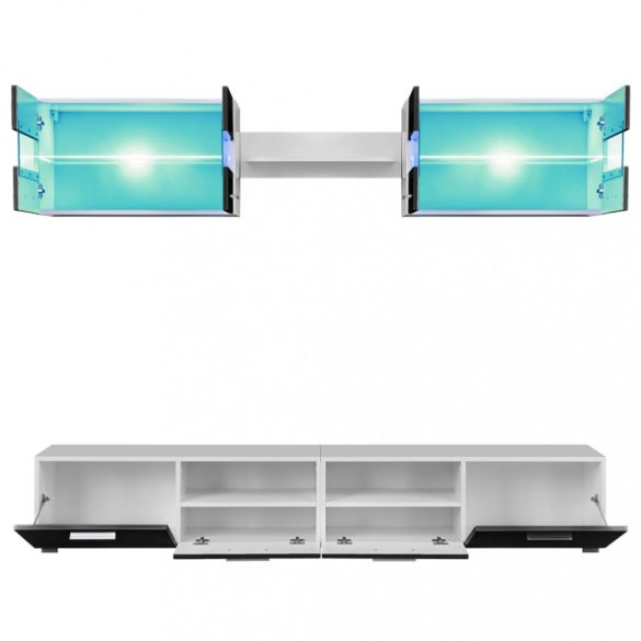 5-részes magasfényű fekete fali TV-szekrény LED-fényekkel