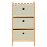 cédrusfa tárolóállvány 3 db bézs szövet kosárral