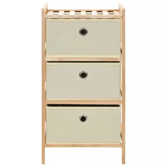 cédrusfa tárolóállvány 3 db bézs szövet kosárral