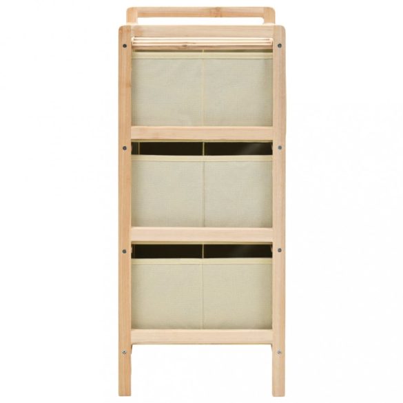 cédrusfa tárolóállvány 3 db bézs szövet kosárral