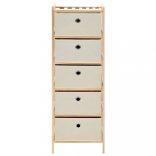 cédrusfa tárolóállvány 5 db bézs szövet kosárral