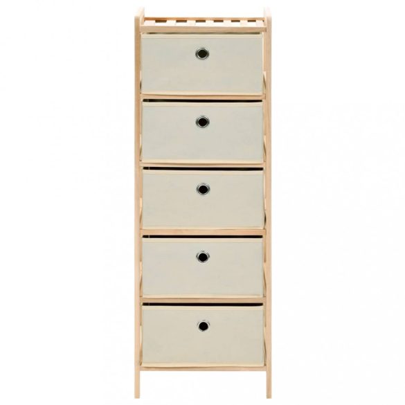 cédrusfa tárolóállvány 5 db bézs szövet kosárral