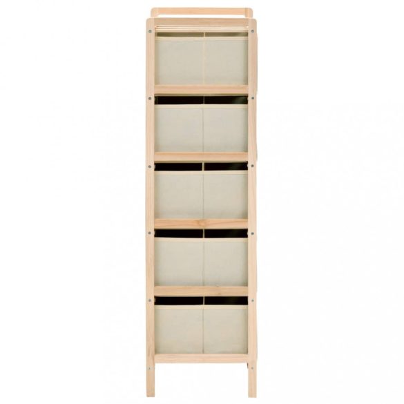 cédrusfa tárolóállvány 5 db bézs szövet kosárral