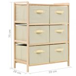 cédrusfa tárolóállvány 6 db bézs szövet kosárral