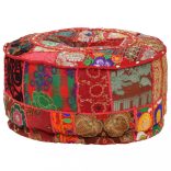 kézzel készült kerek piros pamut patchwork puff 40 x 20 cm