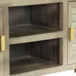 szürke tömör mangófa TV-szekrény sárgarézzel 110x30x48 cm