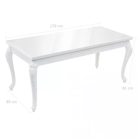 magasfényű fehér étkezőasztal 179 x 89 x 81 cm