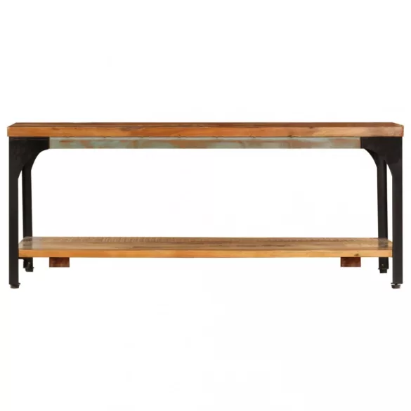 tömör újrahasznosított fa dohányzóasztal polccal 100x60x35 cm
