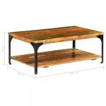 tömör újrahasznosított fa dohányzóasztal polccal 100x60x35 cm