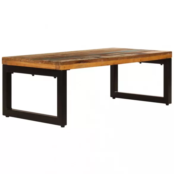 tömör újrahasznosított fa és acél dohányzóasztal 100x50x35 cm