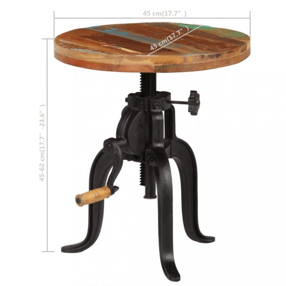 tömör újrahasznosított fa és öntöttvas kisasztal 45x(45-62) cm